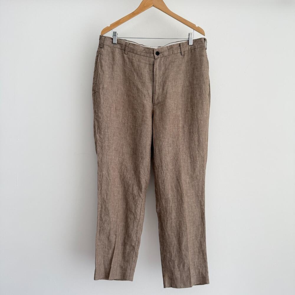 Orvis 100% Linen Pants Mens 36x29 Beige Khaki Trousers Minimalist Resort Wedding